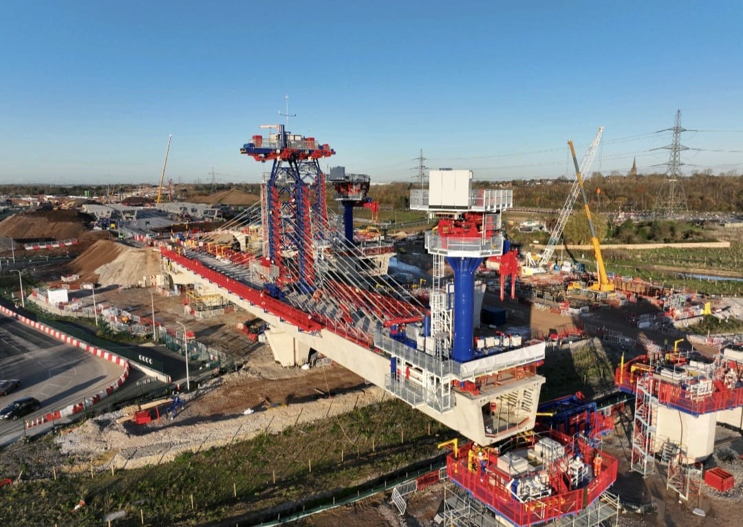 Cantilever bridge construction — aerial view