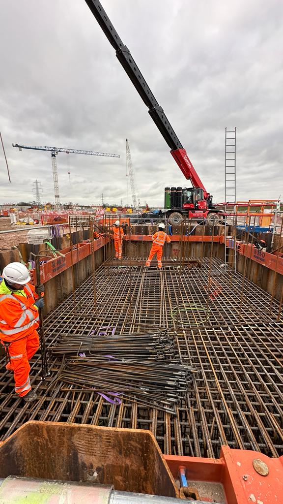 Deep excavation rebar fixing with crane