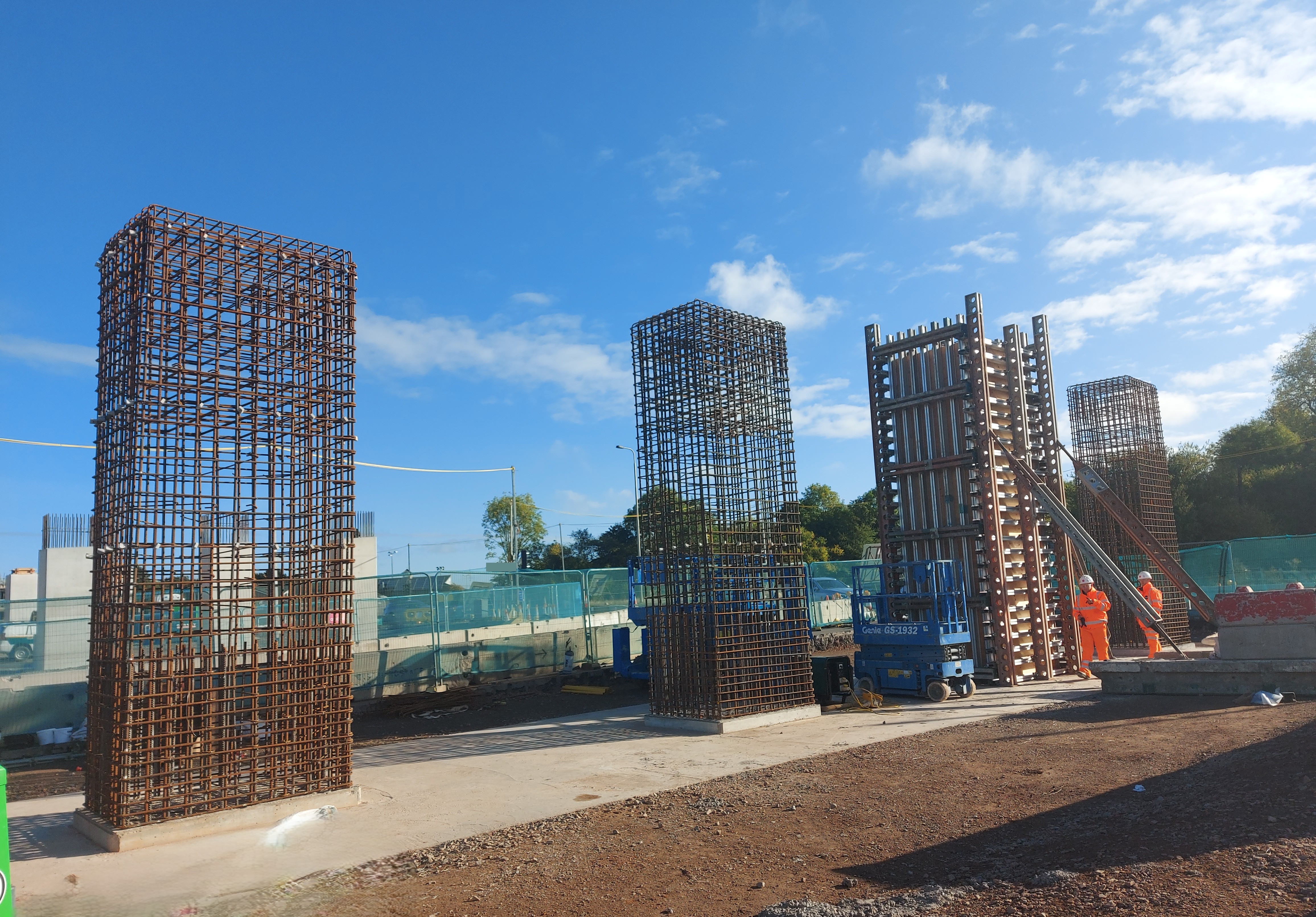 Multiple pier rebar cages with formwork