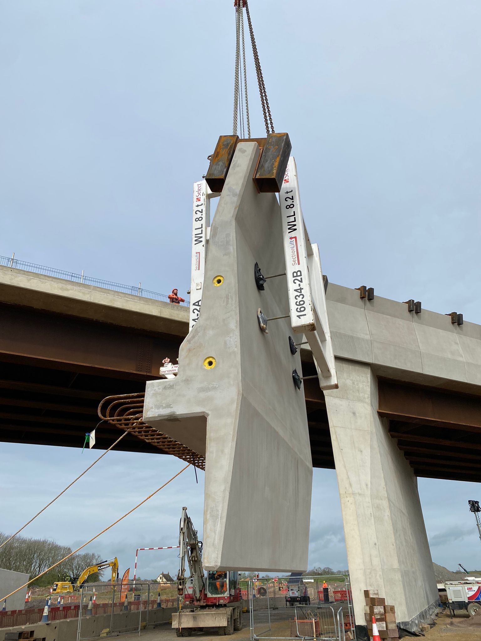 Y-shaped pier being crane-lifted into position